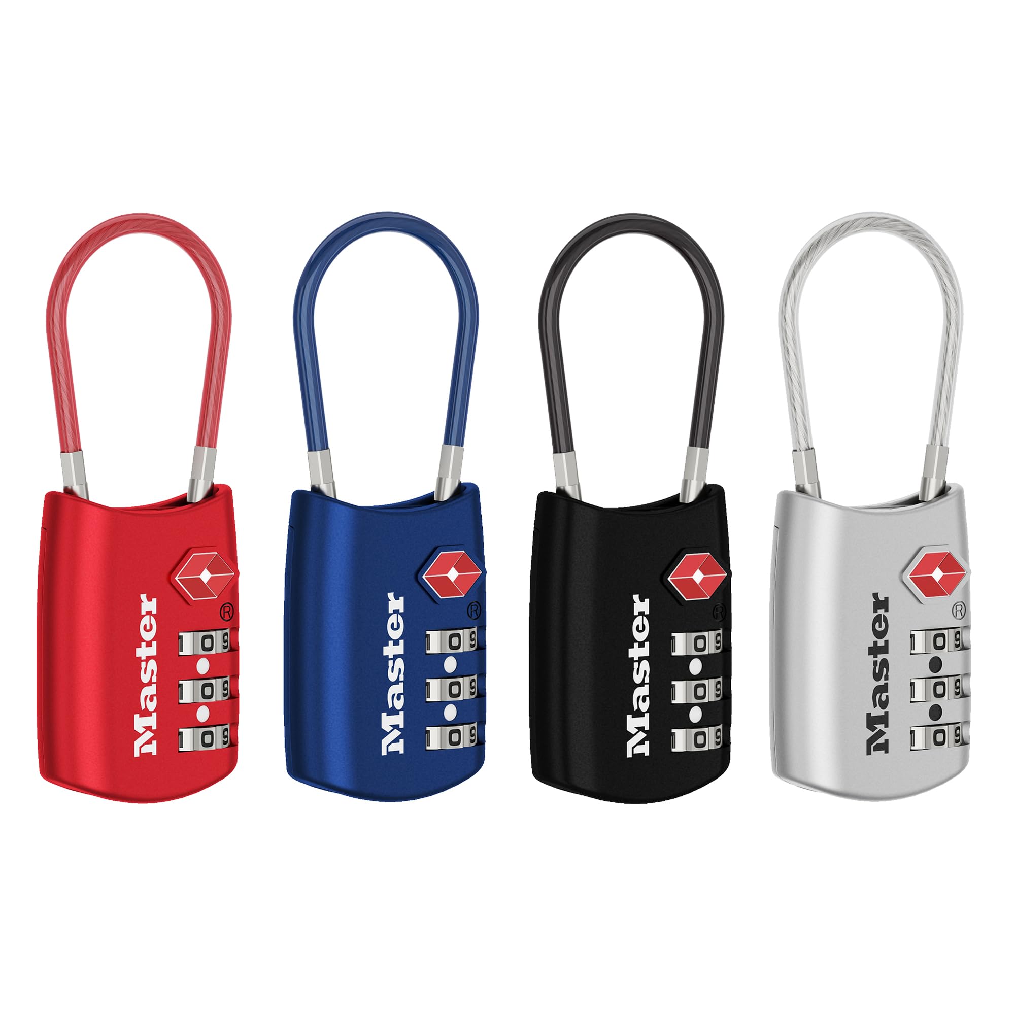 Master Lock 4688D TSA akceptowana blokada bagażu, kolor może się różnić, 4-pak
