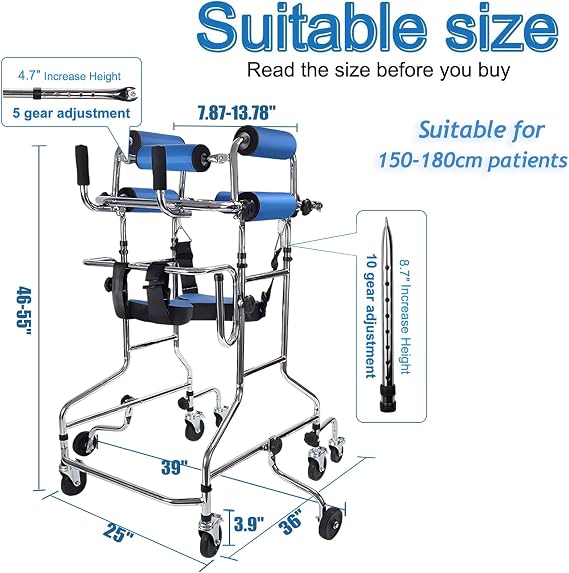 Adult Standing Walker for Seniors Hemiplegia Rehabilitation Standing Frame, Anti Recline, Lower Limb Training, Adjustable Height, Walker Aid for The Disabled, Suitable for People of 58-71 in