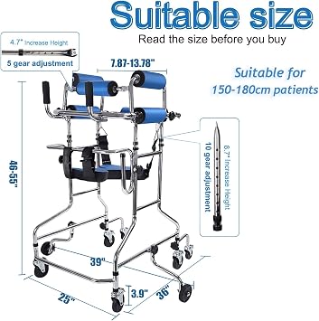 Adult Standing Walker for Seniors Hemiplegia Rehabilitation Standing Frame, Anti Recline, Lower Limb Training, Adjustable Height, Walker Aid for The Disabled, Suitable for People of 58-71 in