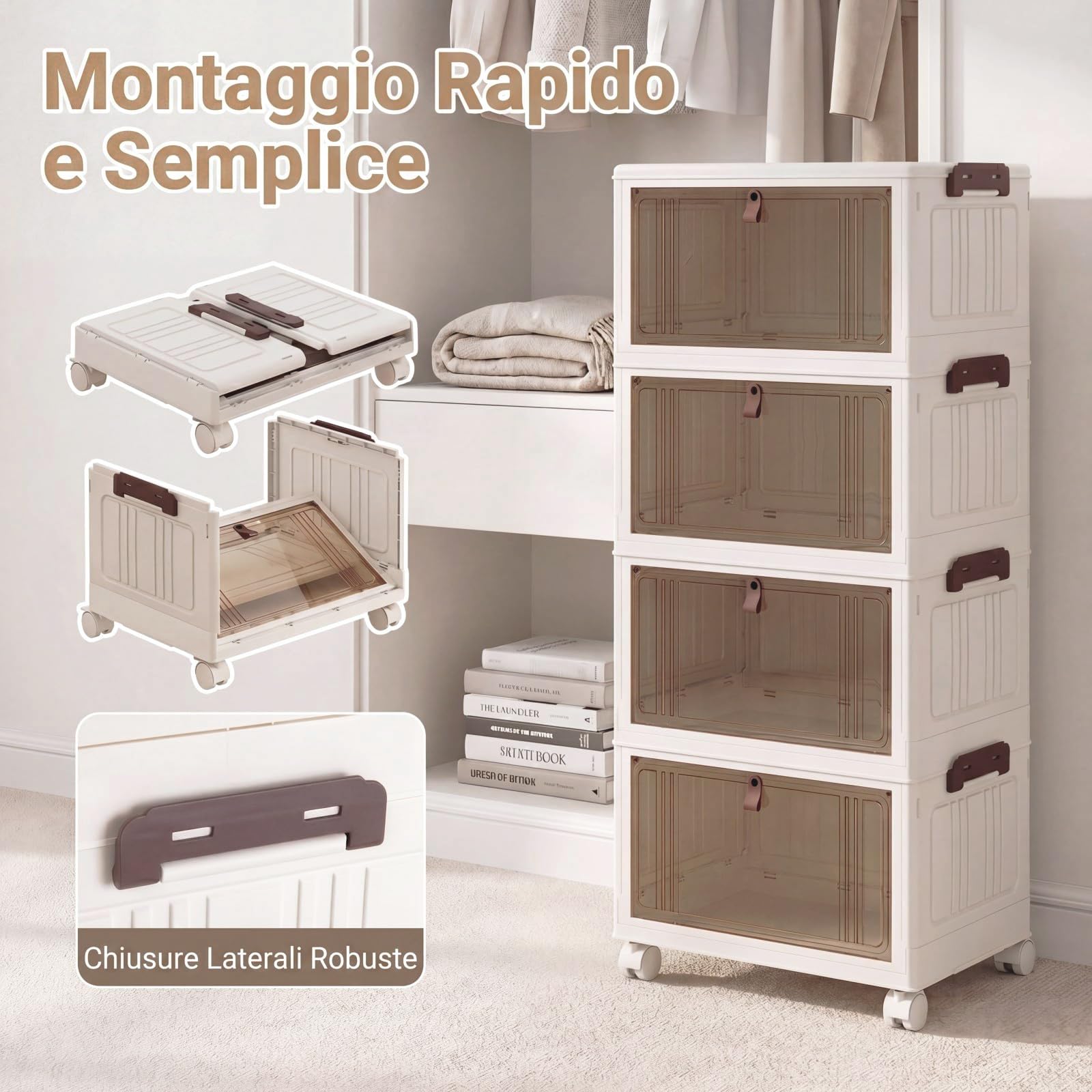 RELAX4LIFE Scatole Plastica con Coperchio e Ruote 23L*4 Pieghevoli