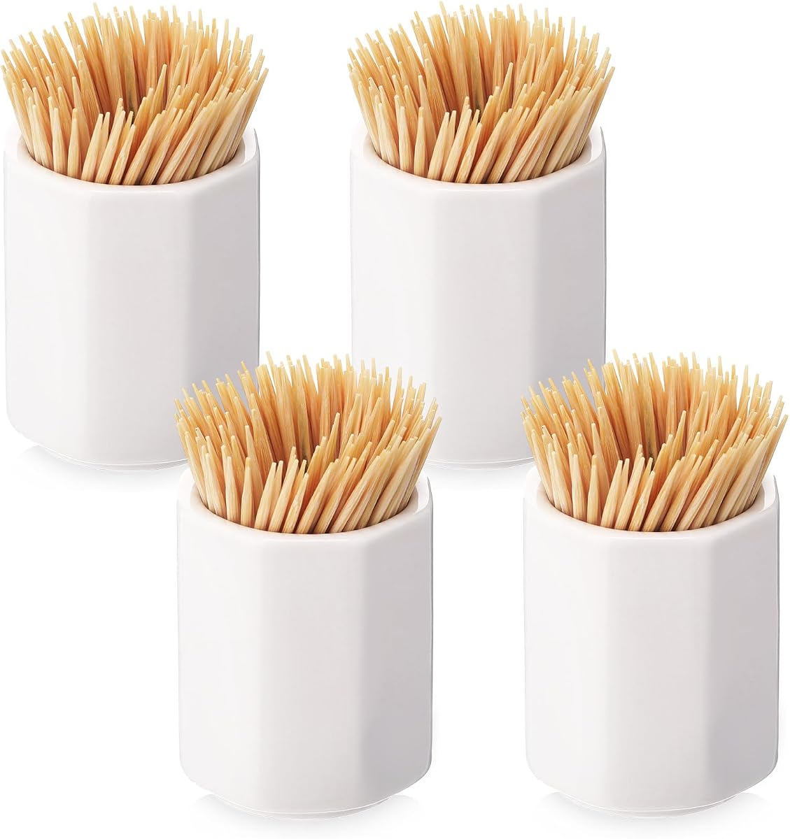 4 piezas de soporte para palillos de dientes de cerámica blanca, contenedor dispensador de palillos de dientes de cerámica simple para embutidos caseros, fácil de limpiar (octágono)