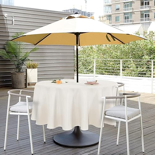 SARAFLORA Mantel para Exteriores e Interiores - Redondo de 60 pulgadas Color Beige Sin Arrugas Lavable Impermeable Mantel con Agujero para Sombrilla