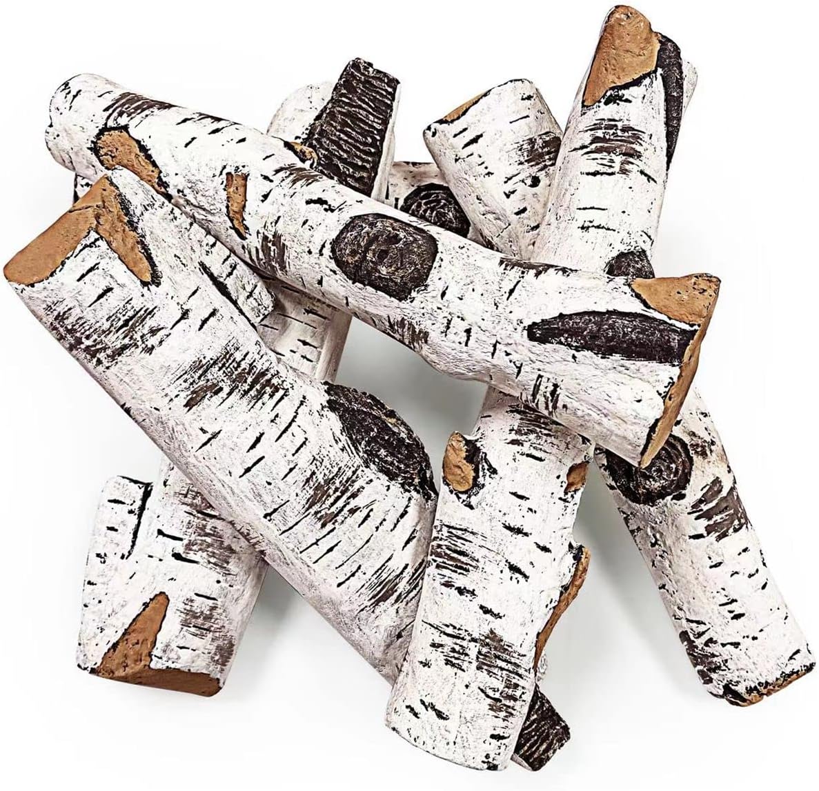ZBXFCSH Gas Fireplace Logs Set Ceramic White Large Birch