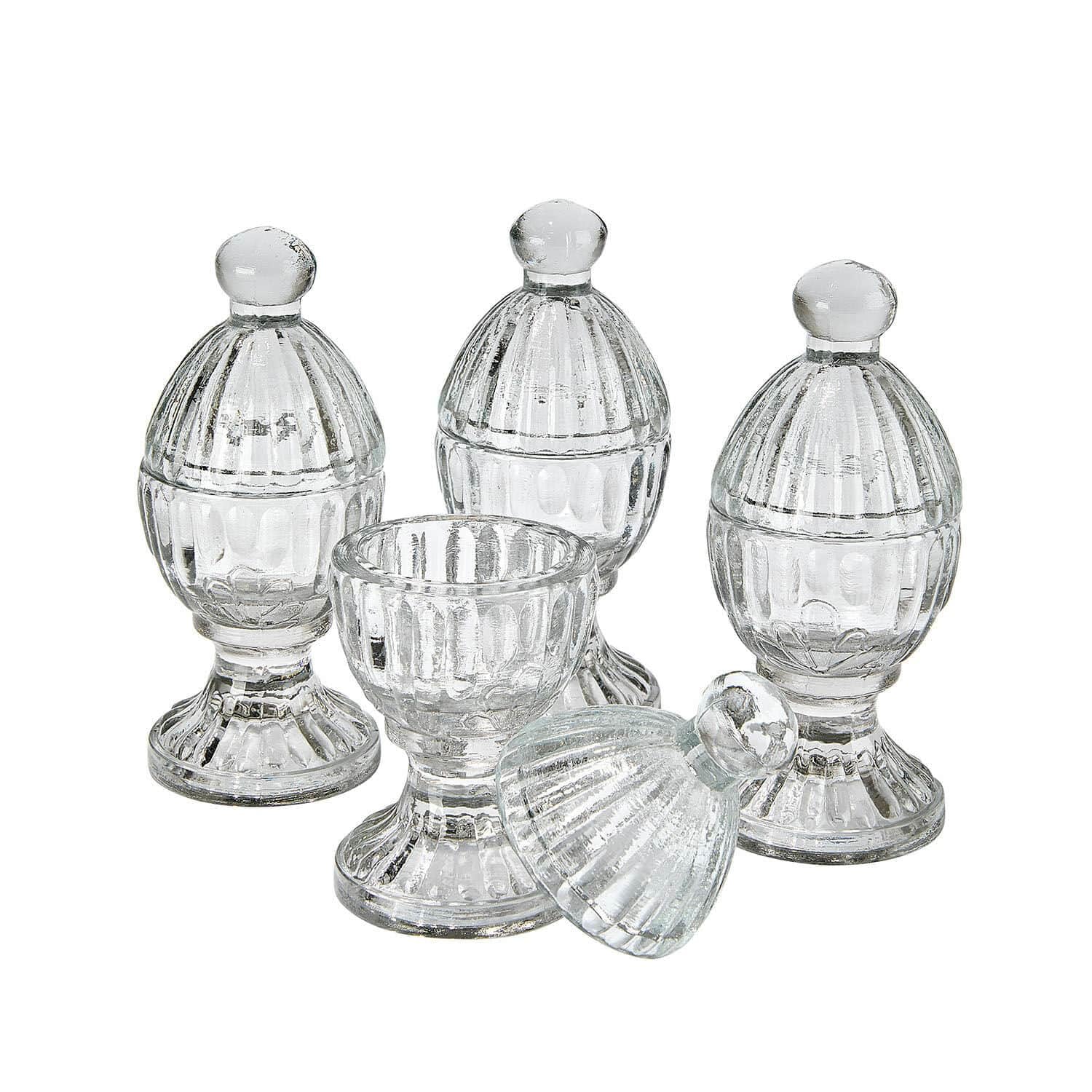 LOBERON Eierbecher 4er Set Uvirel, klar | Exquisites Design, Leicht Angeschliffen, Inklusive Deckel, Zeitloser Look, Tischaccessoires, Küchenutensilien, Glas