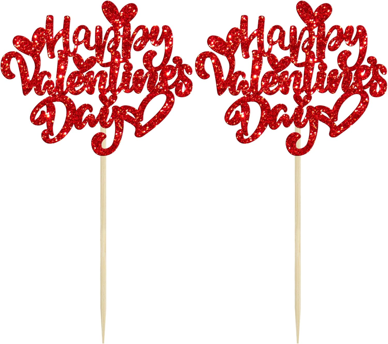 Ephlyn 24Pcs Happy Valentine's Day Cupcake Toppers Glitter Sweet Love Cupcake Food Picks Valentine Cupcake Topper for Happy Valentine's Day Birthday Party Cake Decorations Supplies Red - Image 3