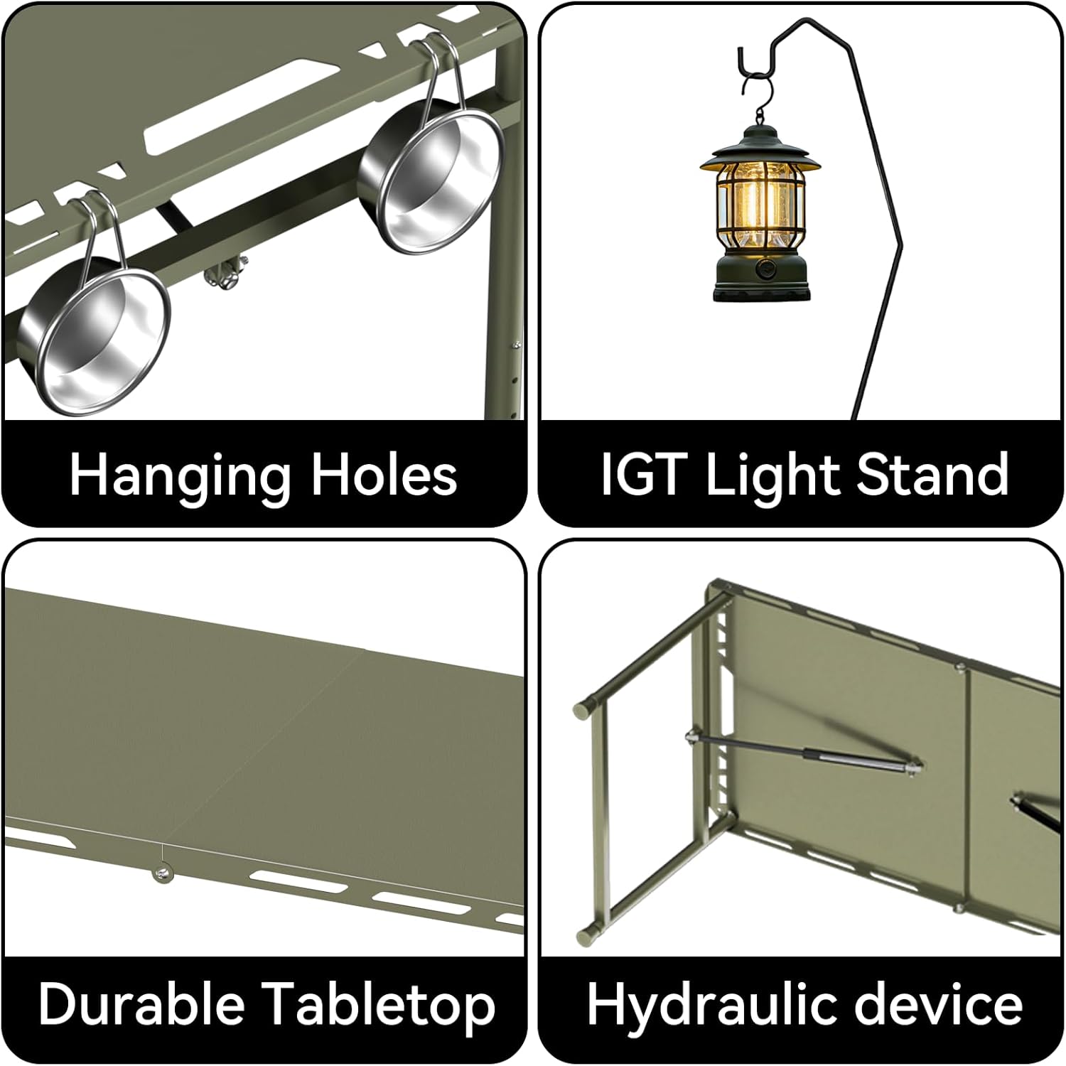 3.4 Ft Folding Camping Table - 12 lb Lightweight Portable Picnic Table with Adjustable Height & Carry Handle - Large Folding Table for Outdoor BBQ, Beach, Hiking & Home (Green)