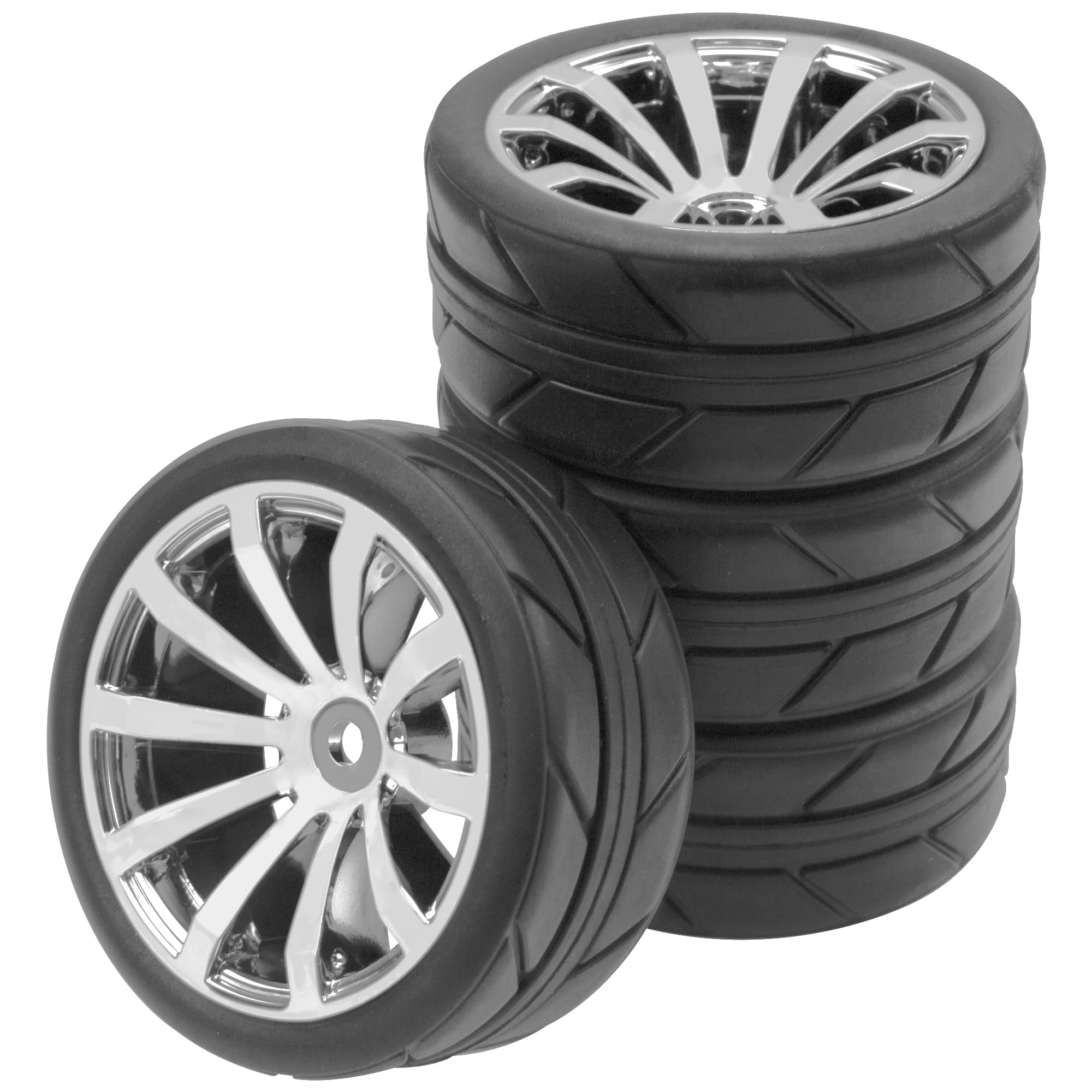 ShareGoo OD 2.55" Rubber Tires w/Plastic Wheel Rims 12mm Hex Compatible with HSP Tamiya Kyosho Traxxas Sakura WLtoys 1/10 RC On Road Racing Touring Car (Silver)