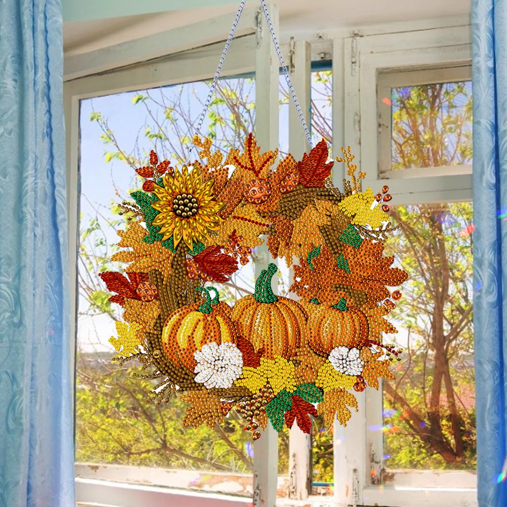 5D Diamond Painting Herbst - DIY Türkranz Mit Sonnenblumen Und Kürbissen