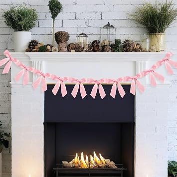 Bow Garland Ribbon Bow Banner for Girls Pink Bow Party Decortions Baby Shower Coquette Birthday Party Decor Pink