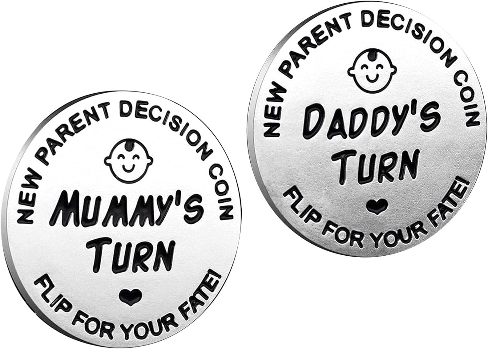 huishi Funny Decision Coin for New Parents，Gifts for Mum Dad，Newborn Baby Gifts，Flip Coin Decision，Mother's Day, Baby Shower Gift，Birthday, Anniversary, Stainless Steel (Silver)