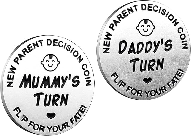 huishi Funny Decision Coin for New ParentsGifts for Mum DadNewborn Baby GiftsFlip Coin DecisionMother's Day, Baby Shower GiftBirthday, Anniversary, Stainless Steel (Silver)