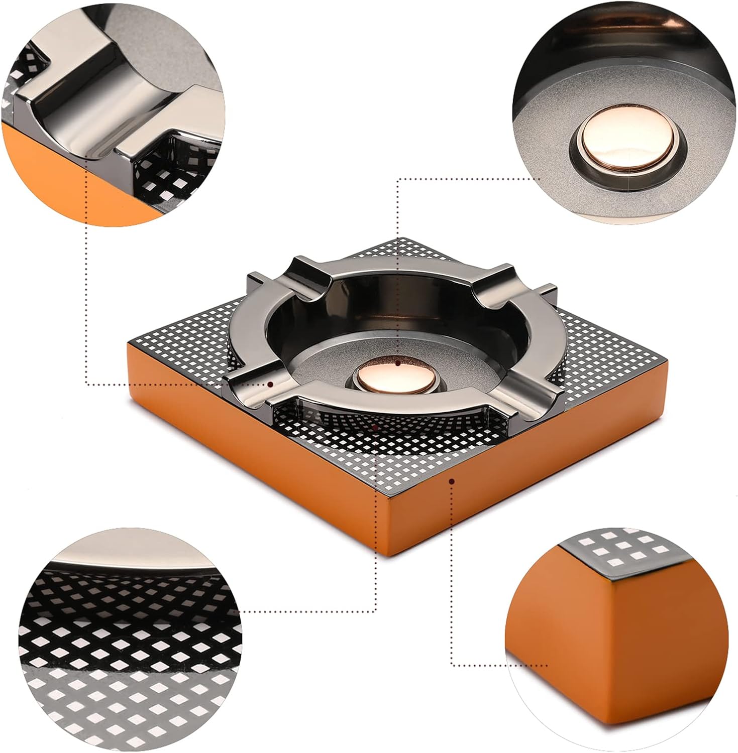 Cigar Ashtray Metal Outdoor Cigar Cigarette Ashtray for Outside Patio/Home Decor Modern Table Cigar Ashtrays,Cigar Ash tray Accessories Gifts for Men-(Square,Alloy)