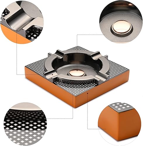 Miniatura 10 de OILP Cenicero para puros, ceniceros geniales regalos para hombres, bandeja de metal para cigarros con base de madera maciza, cenicero negro para