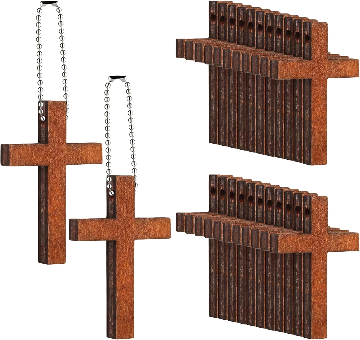 24pcs Wood Cross Pendants Mini Wood Cross Charms Crucifix Dangle Pendants for Party Favors Necklace Jewelry Making DIY Craft Handmade