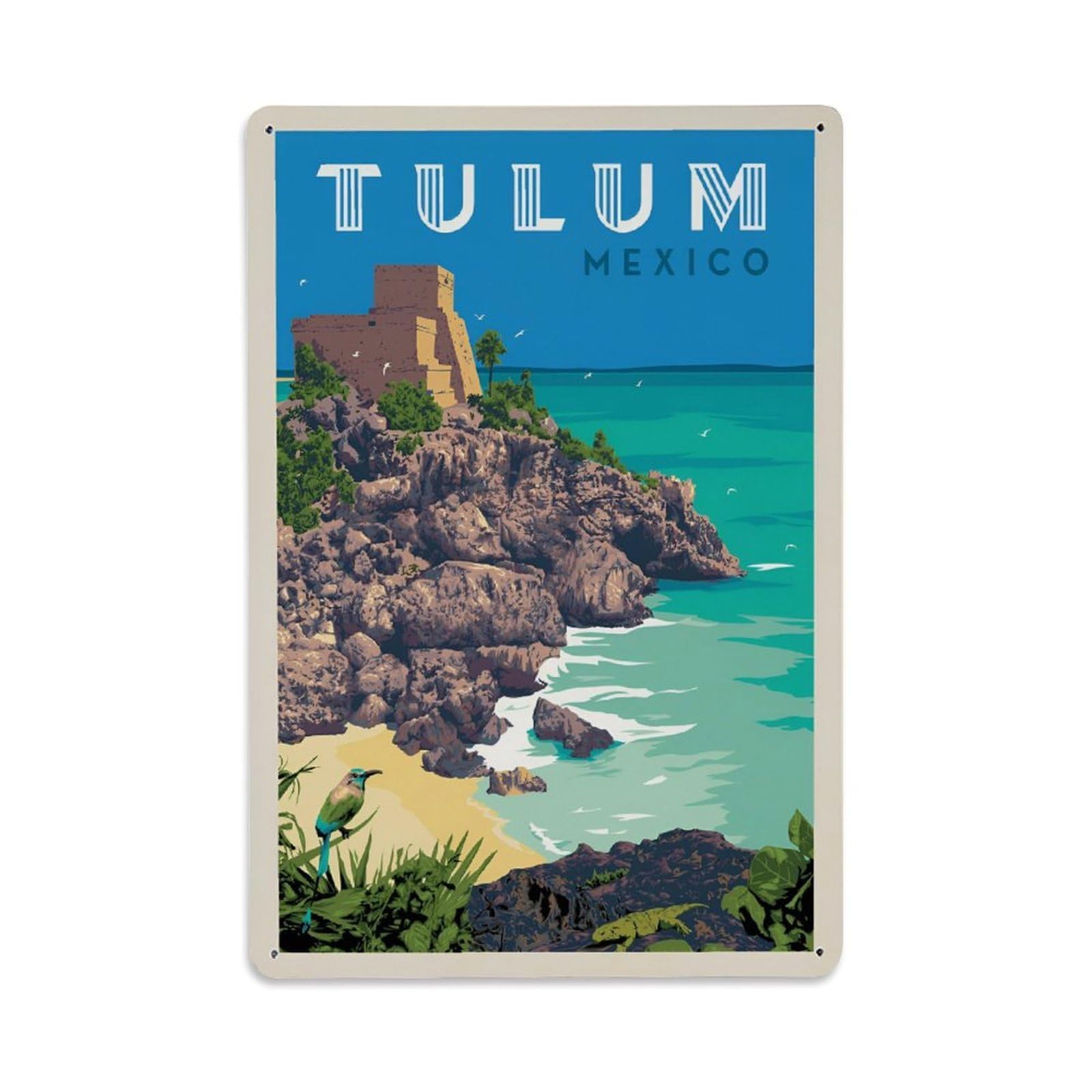 Vintage Travel Poster Mexico Tulum Metal Tin Sign Wall Decor for Cafe, Club, Garden Metal Poster 8x12Inch