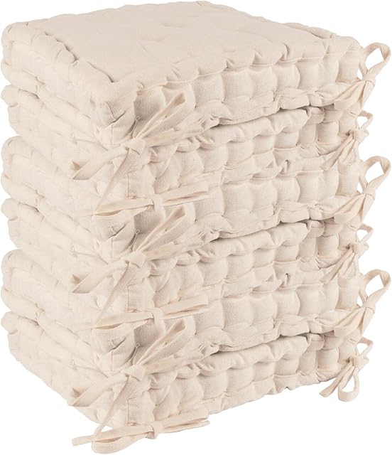 Nicola Spring Dining Chair Cushion Seat Pad Square Padded French Mattress - Cream - Pack of 6