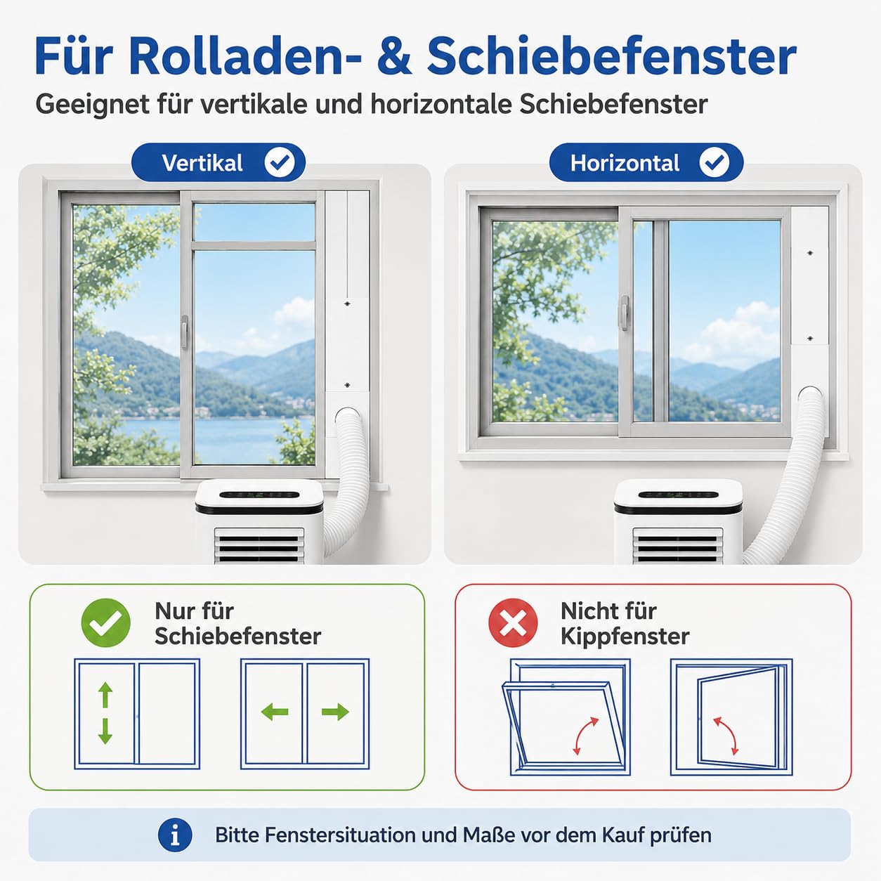 Abluftschlauch Fensterdurchführung für mobile Klimaanlage, Rolladen Fensterblende mit verstellbarer Dichtungsplatte, Fensterabdichtung Klimaanlage (4PCS)
