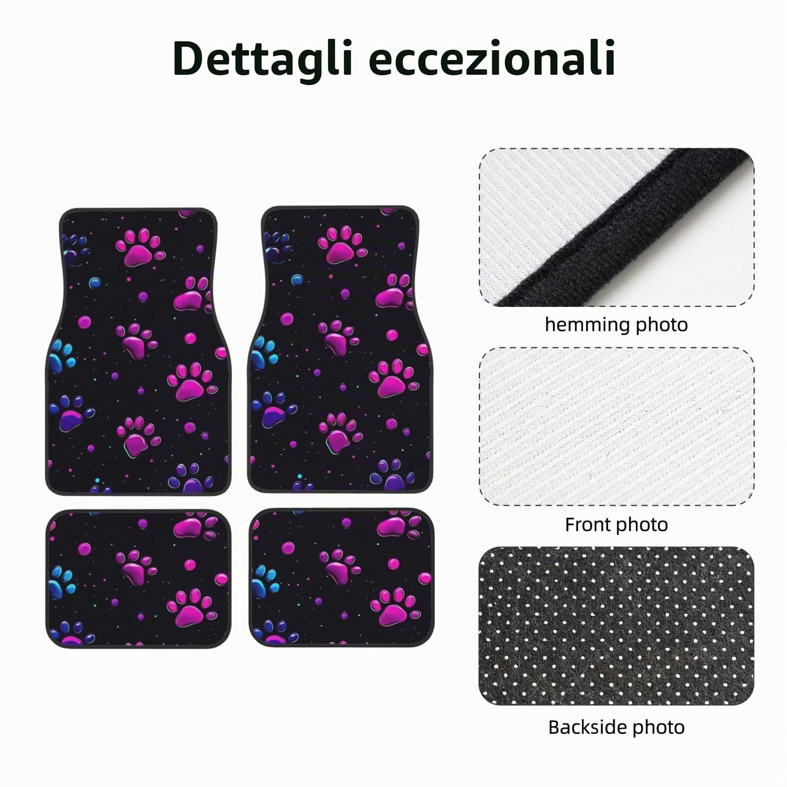 Mexpekil Set di 4 tappetini per auto al neon rosa e viola universali, antiscivolo, tappetini per auto, tappetini decorativi per auto, protezioni per tappetini per SUV, furgoncini, camion