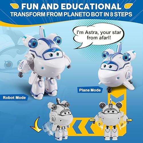 Vista 9 de Super Wings Figura de acción de Paul Airplane Toys de 5 pulgadas, avión a robot en 10 pasos, avión de juguete para niños y niñas de 3 a 5 años