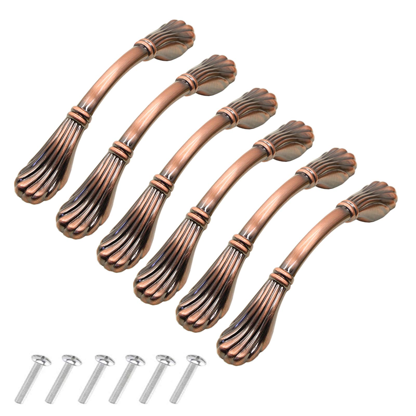 Kandery Red Bronze 6Pcs Vintage Cabinet Handles, Chic Drawer Handles, Furniture Door Pull Handles, Antique Kitchen Cupboard Handles, 96Mm Hole Center,