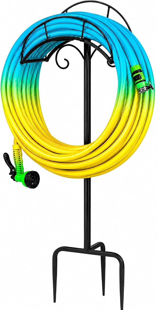 Hongshifu Freestanding Garden Hose Holder Stand – Heavy Duty Hose Hanger Stand, Outdoor Hose Organizer, Water Hose Stand Rack, Hose Butler Storage for Yard Lawn Garden(black) by Hongshifu - Used condition - US$28.11