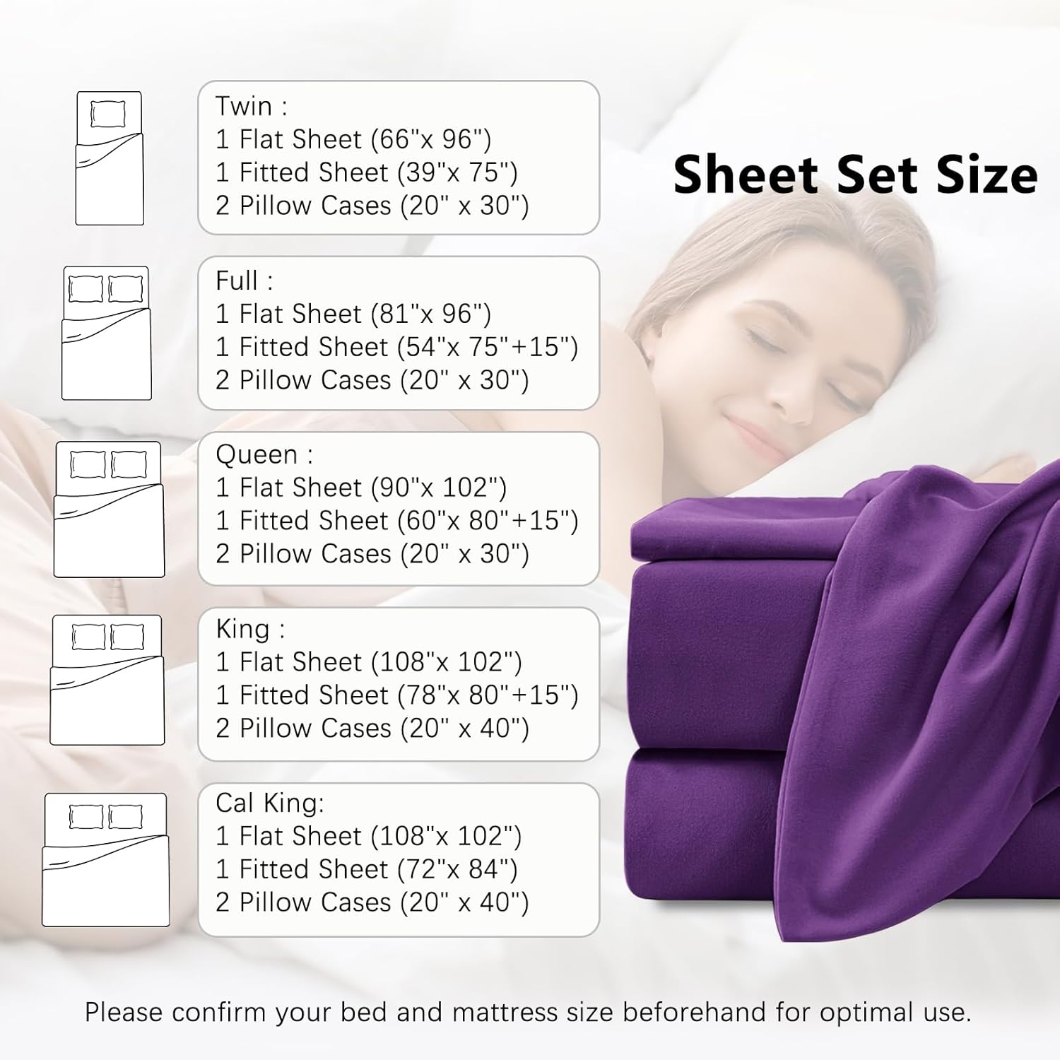 Queen Size 4 Piece Sheet Set - Hotel Luxury Bedding for Queen Size Bed - Soft and Breathable Bed Sheets Set - Deep Pocket Sheets,Wrinkle & Fade Resistant(Queen, Purple)