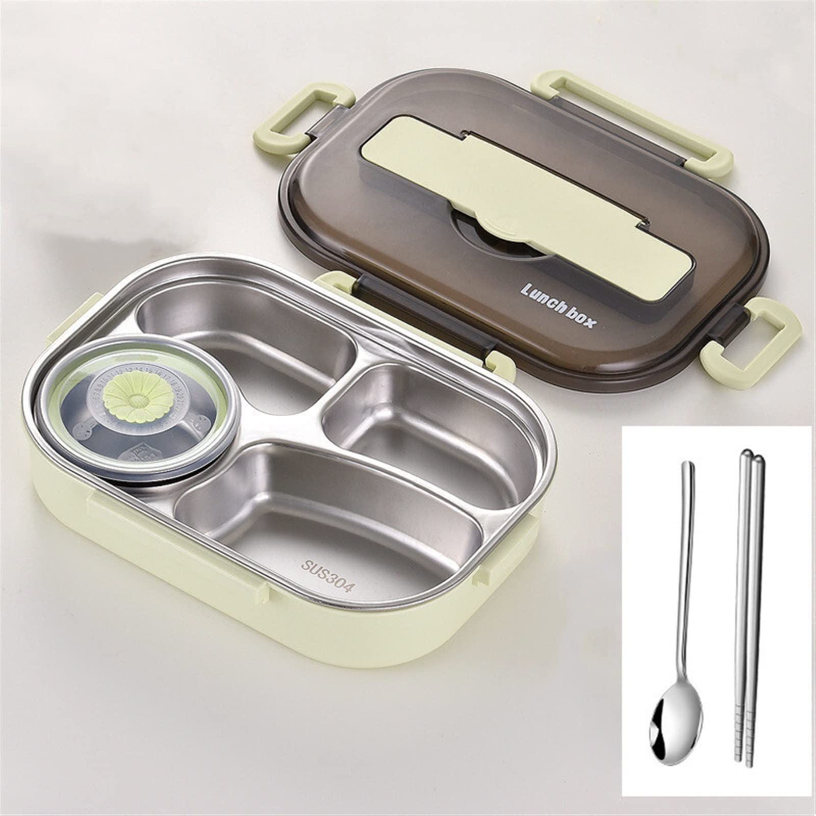 Lunch Box ze stali nierdzewnej, Bento Box, Miska na zupę z łyżką i pałeczkami, Pojemnik na lunch, Jedzenie S, Lunch Boxes ，Pojemniki na żywność(Yellow)