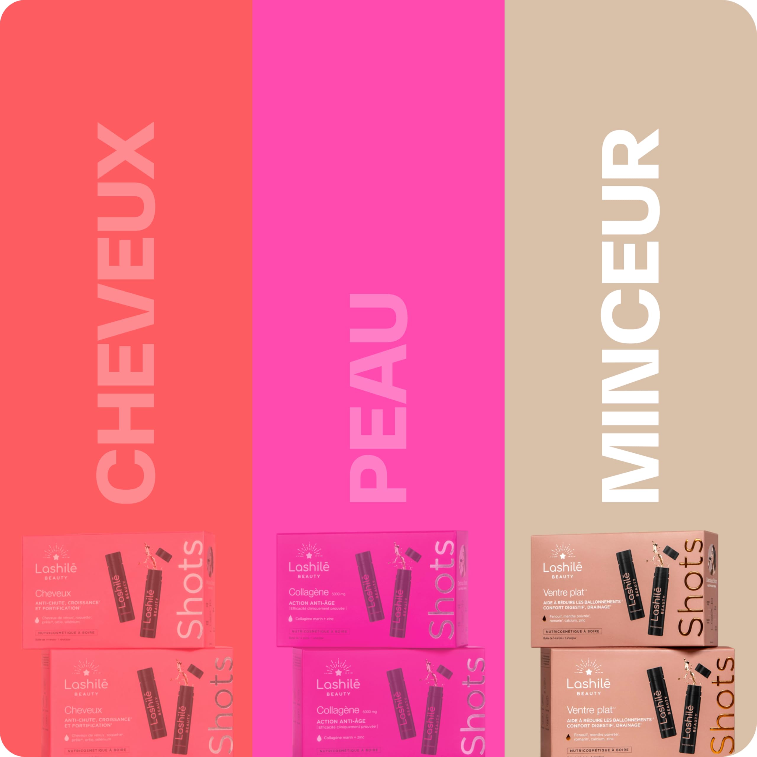 Lashilé Beauty - Complément Alimentaire - Soulager les inconforts digestifs - Shots Ventre plat - Fenouil menthe poivrée romarin calcium zinc - Made in France - Programme 1 Mois