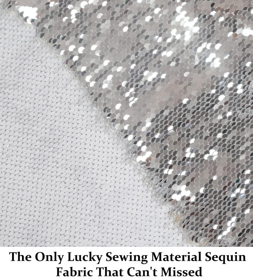DUOBAO Reversible Fabric 15 Feet Mermaid Fabrics Silver to White Mesh Fabric 5MM Colorful Sequin-Fabric 5 Yards Two Tone Glitter Material Easily Flip Up Fabrics for DIY Sewing Clothes