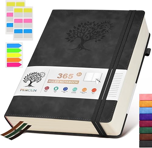 Miniatura 19 de Cuaderno rayado A4, 365 páginas de gran tamaño de cuero para escribir para mujeres y hombres, cuaderno de tapa dura con páginas gruesas de 100 g/m²
