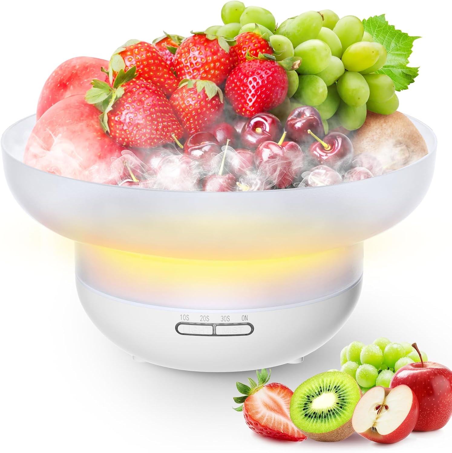 Fruit Bowl with Mist Keep 6H Fruit Fresh, Mist Humidifying Bowl with 7 Ambient Lights & Remote Control, 3 Atomization Modes Fruit Bowl for Living kitchen, Bedroom, Party, Hotel (Blue)