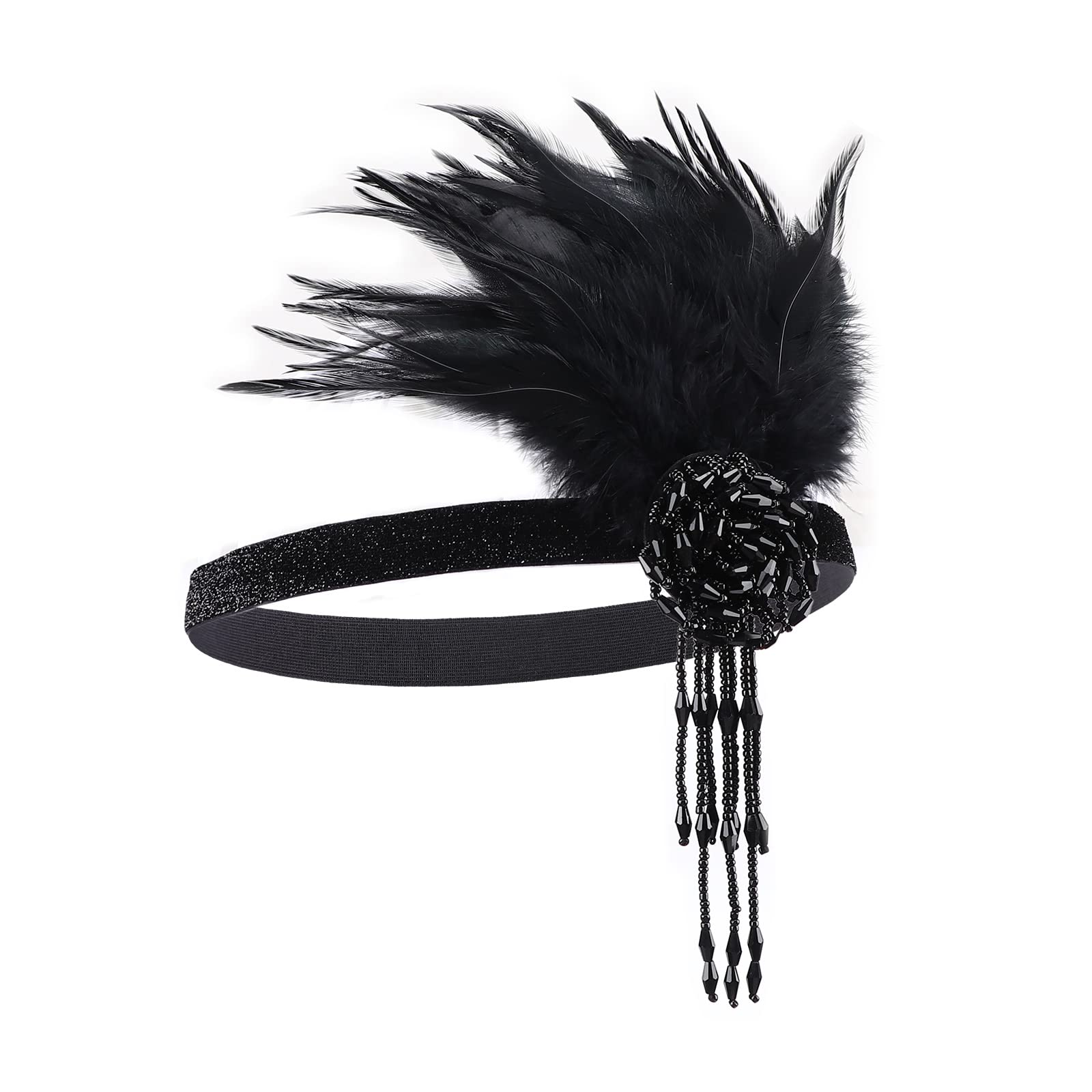DRESHOW 1920s Accessori Flapper Anni 20s Gatsby Costume Set Orecchini Collana Fascia Guanti Estensibile Set Flapper per Festa Ballo