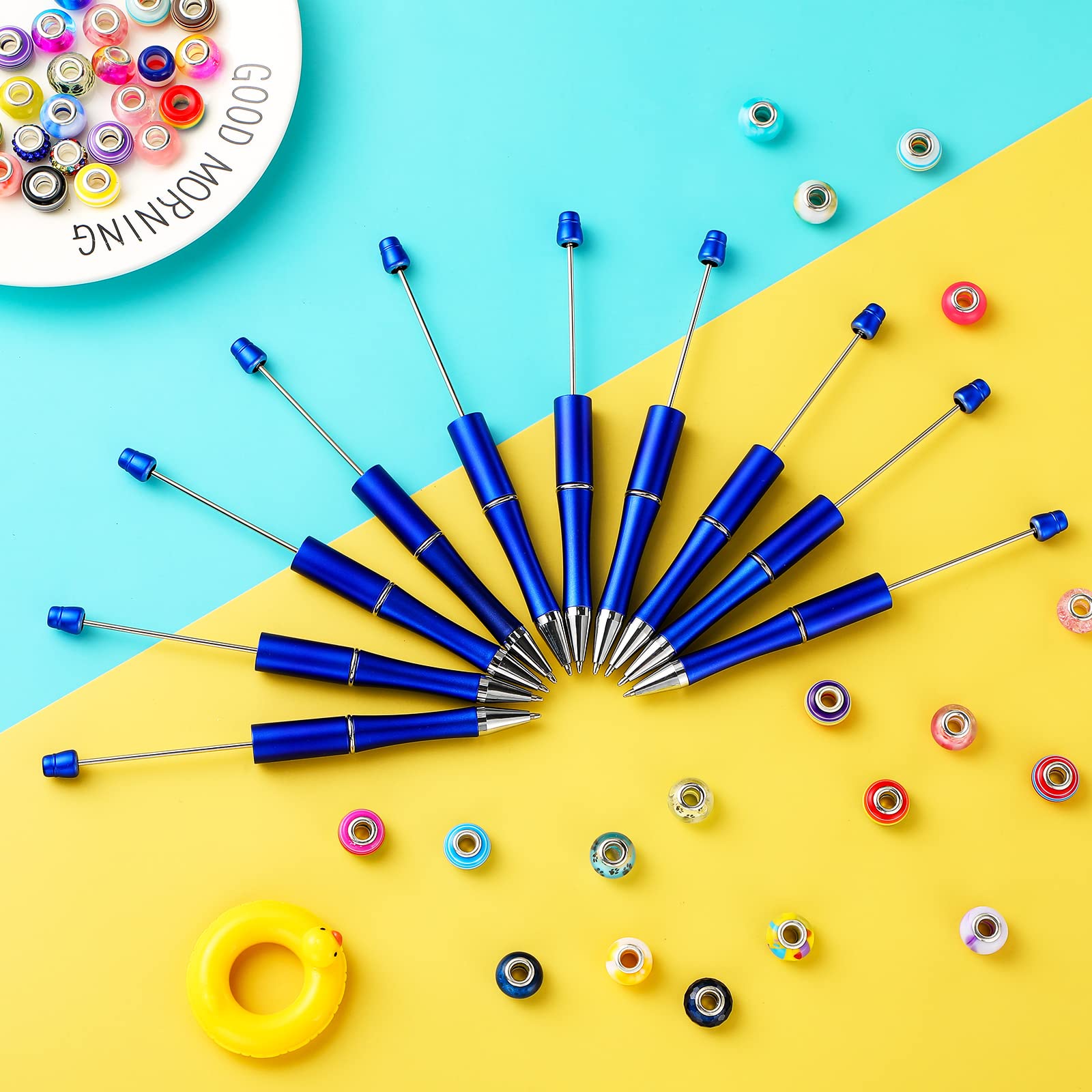 Crtiin 50 Stück Kunststoff-Kugelschreiber, Kugelschreiber, Schaft, schwarze Tinte, Perlenstifte mit 50 Nachfüllminen für Heimwerker, Geschenk, Kinder, Studenten, Büro, Schulbedarf (blau)