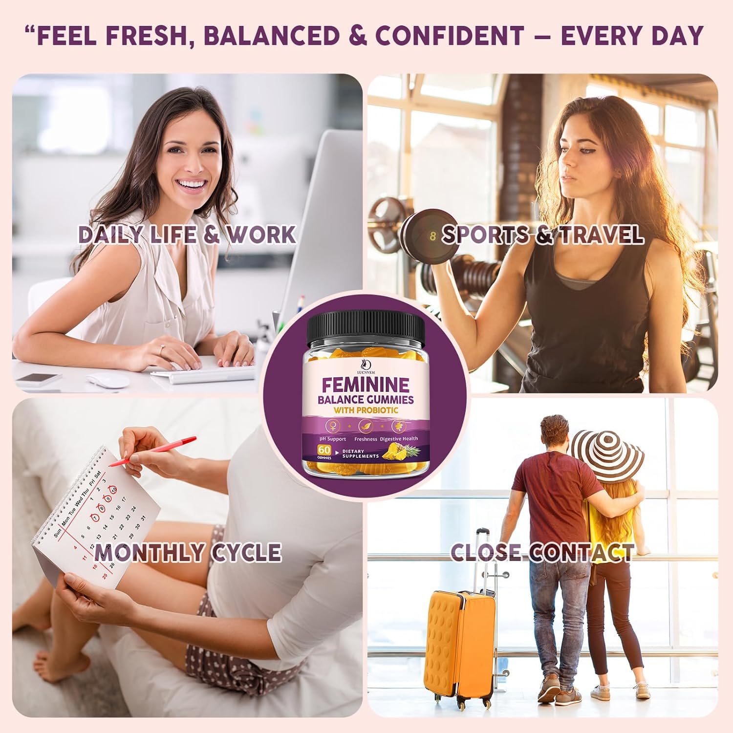 Feminine Balance Probiotic Gummies for Women – Support Vaginal Health, pH Balance, Freshness & Digestive Health – with Pineapple, Slippery Elm, Cranberry, D-Mannose – Sugar-Free, Pineapple Flavor - Image 5