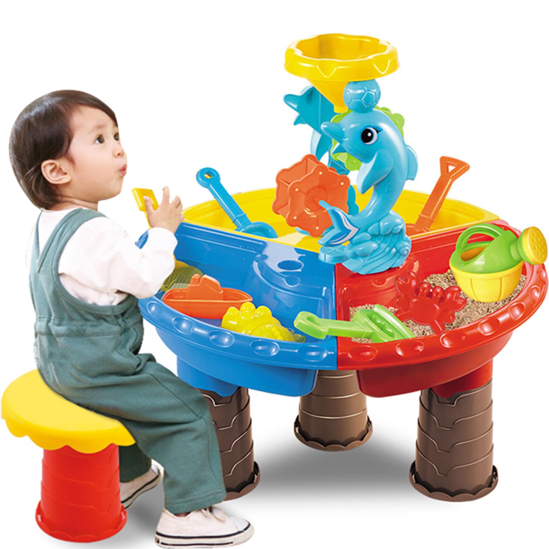 Mesa freática 1 Juego de Mesa de Arena Colorida con Lindo delfín ABS sensorial Interactivo Desarrollo Entre Padres e Hijos Agua y Arena para Interior al Aire Libre Playa Redonda
