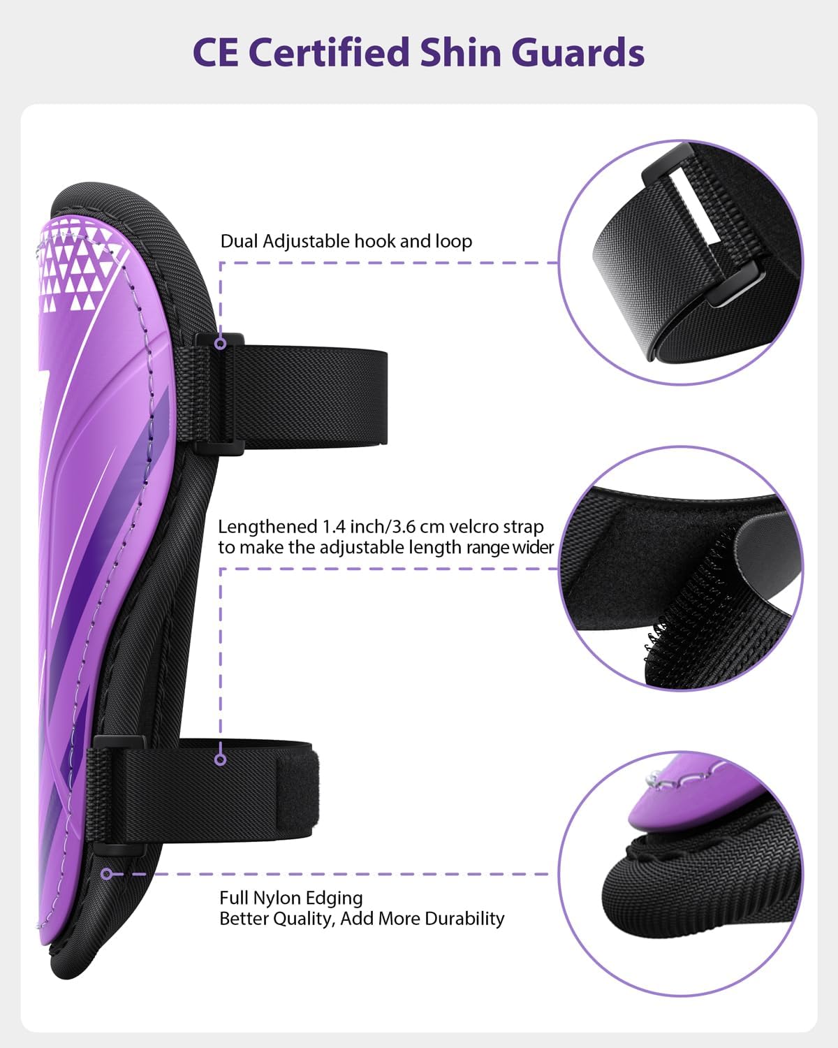 Shin Guards Soccer Kids Youth, CE Certified Airsfish Shin Guard Protection Gear for 2-18 Years Old Boys Girls Teenagers High Impact Resistant Breathable Comfortable 1 Pair 4 Sizes - Image 2