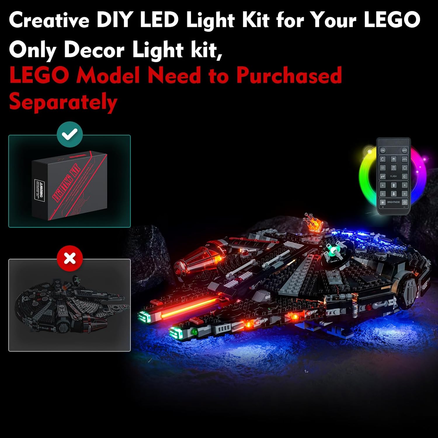 LocoLee Light Compatible with Lego 75389 The Dark Falcon - No Models Only Light, Creative Lighting Set Accessories Compatible with Lego 75389 Set (RC Version)
