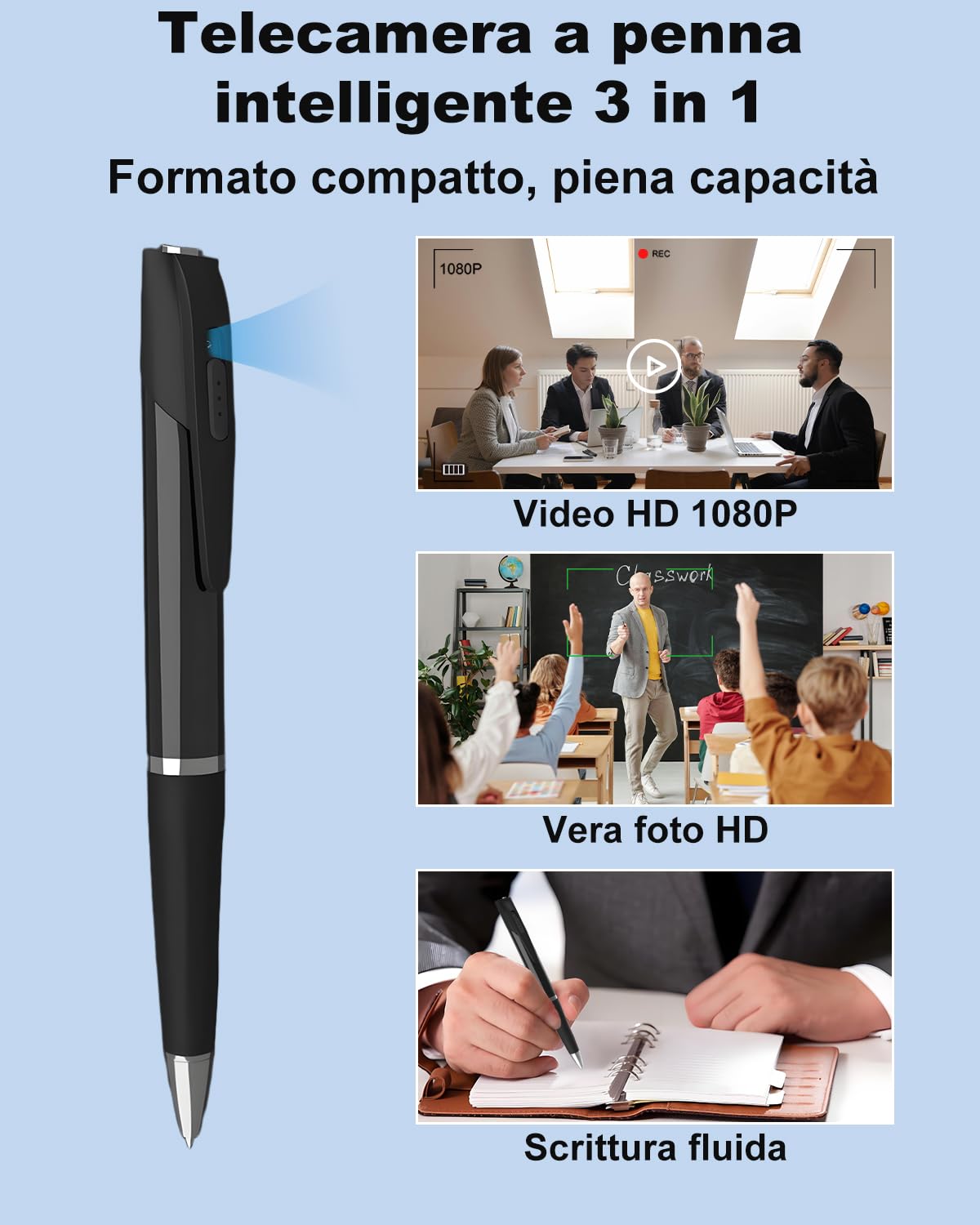 Bextgoo Telecamera Spia, 1080P HD mini telecamera spia nascosta con Scheda SD 32GB, Registrazione in Loop, Portatile Penna Spia per Registrare Video e Scattare Foto, Spy Cam per Interni/Esterni