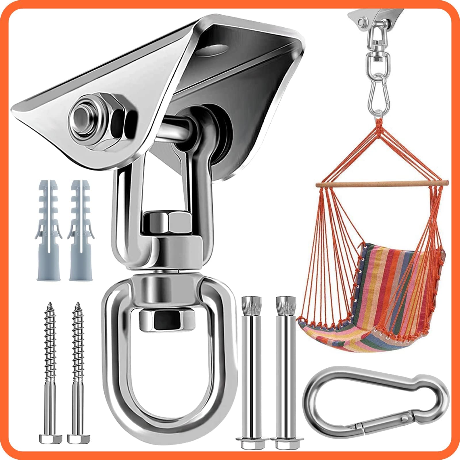 Heavy Duty Swing Hangers 360°Rotate Heavy Duty Hooks for Hanging 304 Stainless Steel Swivel Hammock Hooks Swing Hook for Ceiling Wooden Porch, Gym Yoga Suspension kit With 400 kg Capacity