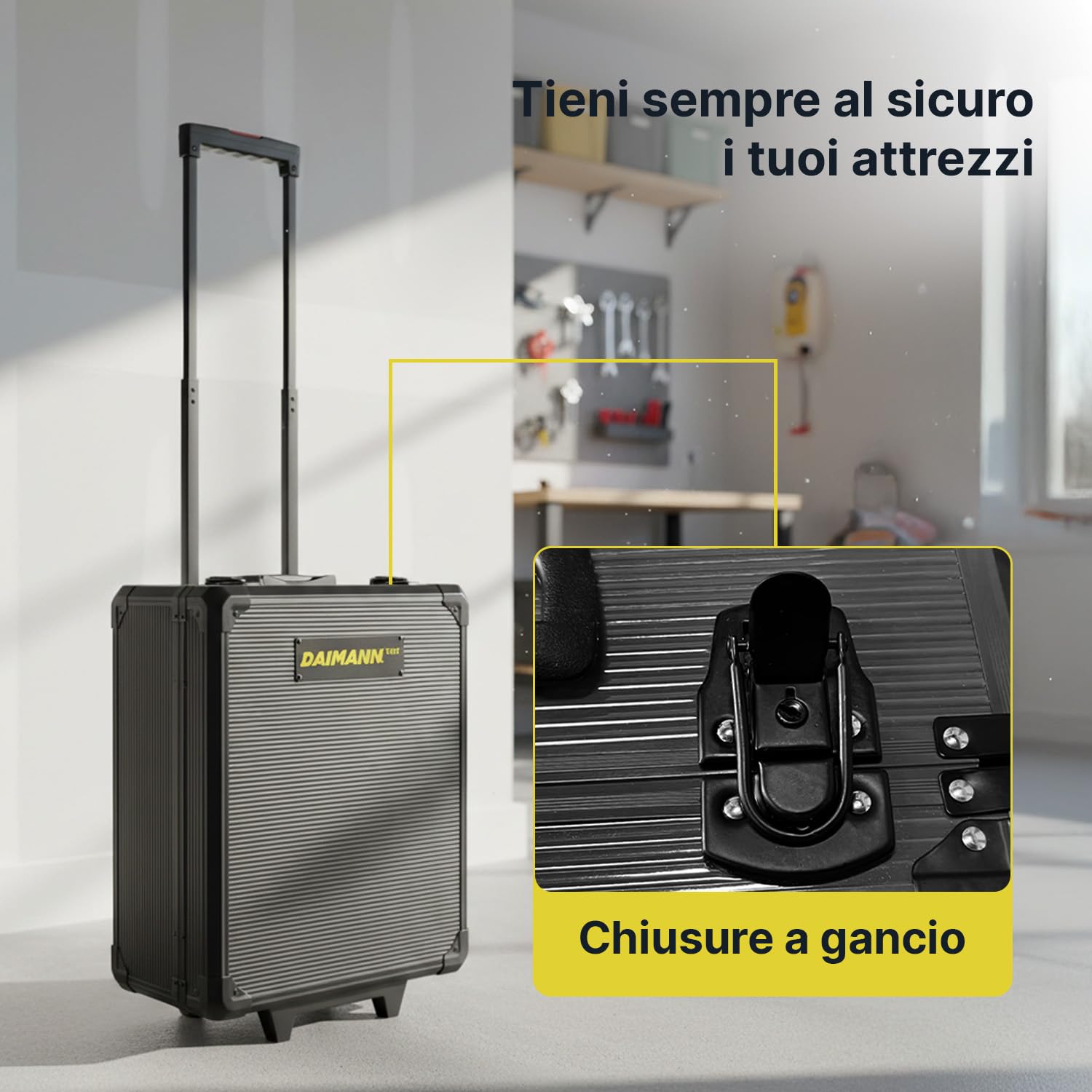WINTEM - Trolley Porta Attrezzi 699 Pezzi Inclusi, Cassetta Attrezzi Completa, Acciaio Cromo-Vanadio (CR-V), Ruote Silenziate, Manico Telescopico e 4 Vassoi Estraibili, Kit Utensili, Casa e Officina