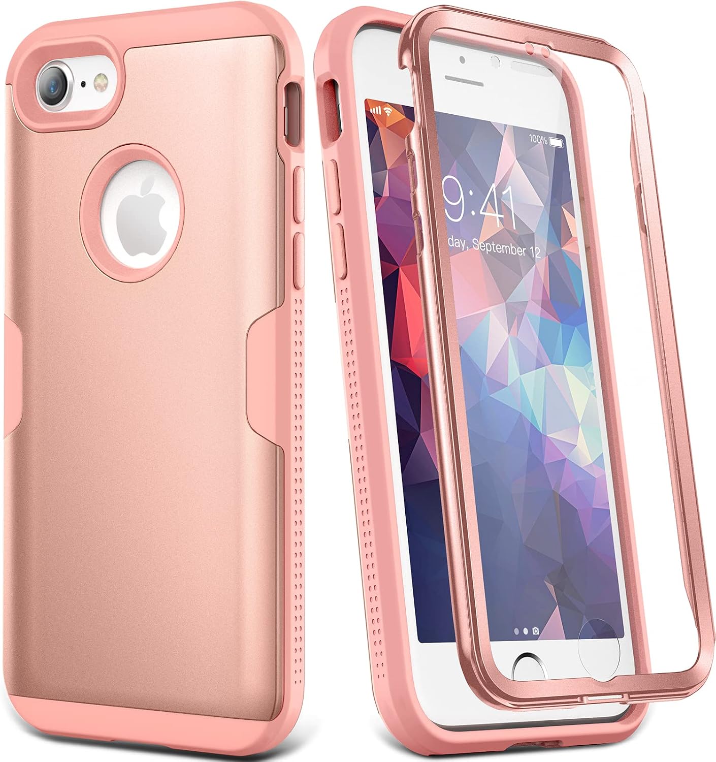 YOUMAKER Designed for iPhone 8 Case & iPhone 7 Case, Full Body Rugged with Built-in Screen Protector Heavy Duty Protection Slim Fit Shockproof Cover for iPhone 8 4.7 Inch - Rose/Pink