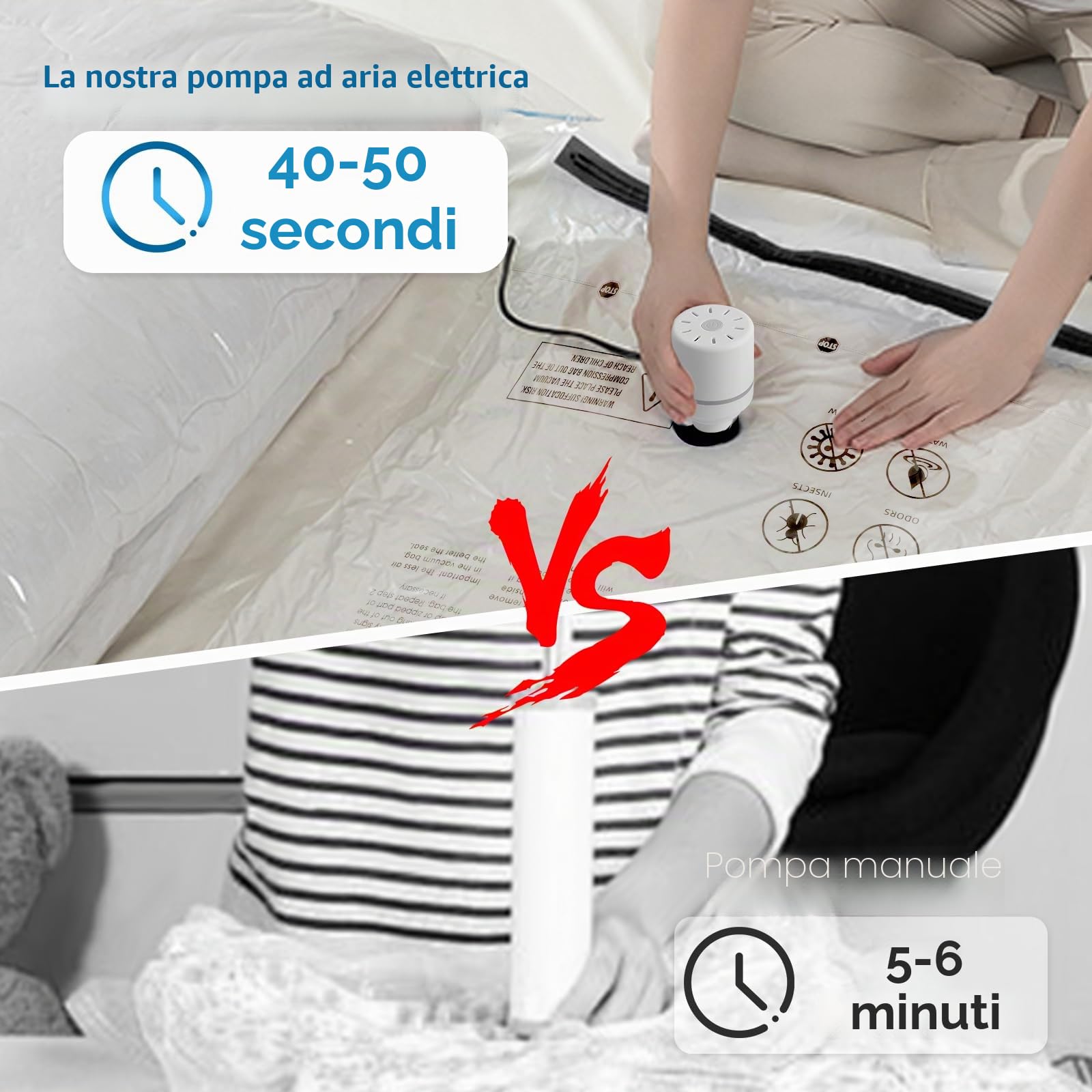 Sacchetti Sottovuoto Vestiti con Pompa Elettrica, 10 Pezzi Buste Sottovuoto Vestiti (2 Jumbo, 2 Grandi, 3 Medi, 3 Piccoli), Sacchi Sottovuoto Piumoni per Coperte, Piumini, Cuscini, Maglioni