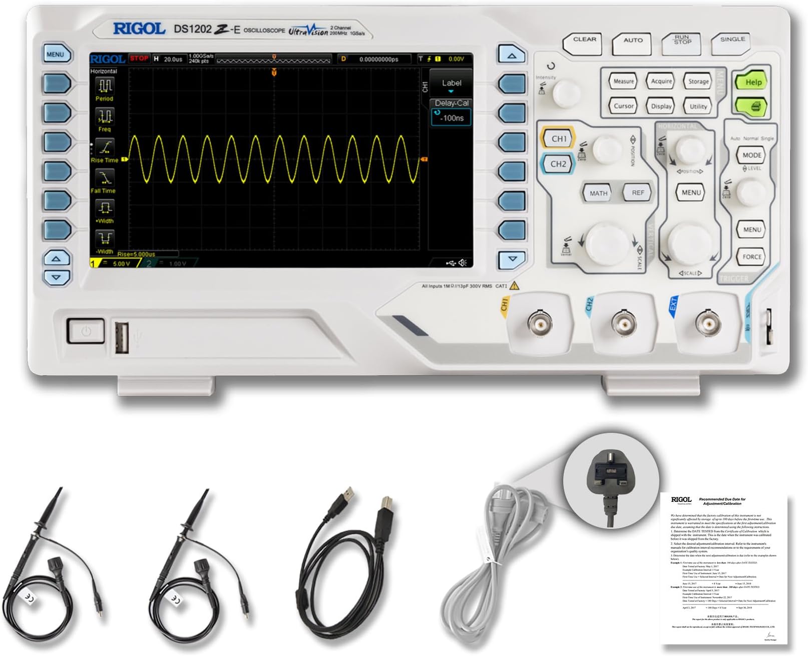RIGOL DS1202Z-E Digital Oscilloscope, 200MHz Bandwidth, 2 Analog Channels, 24Mpts Memory Depth, 1G Sa/s Sampling Rate, Free Trigger and Decoding Functions, 3 Years Warranty