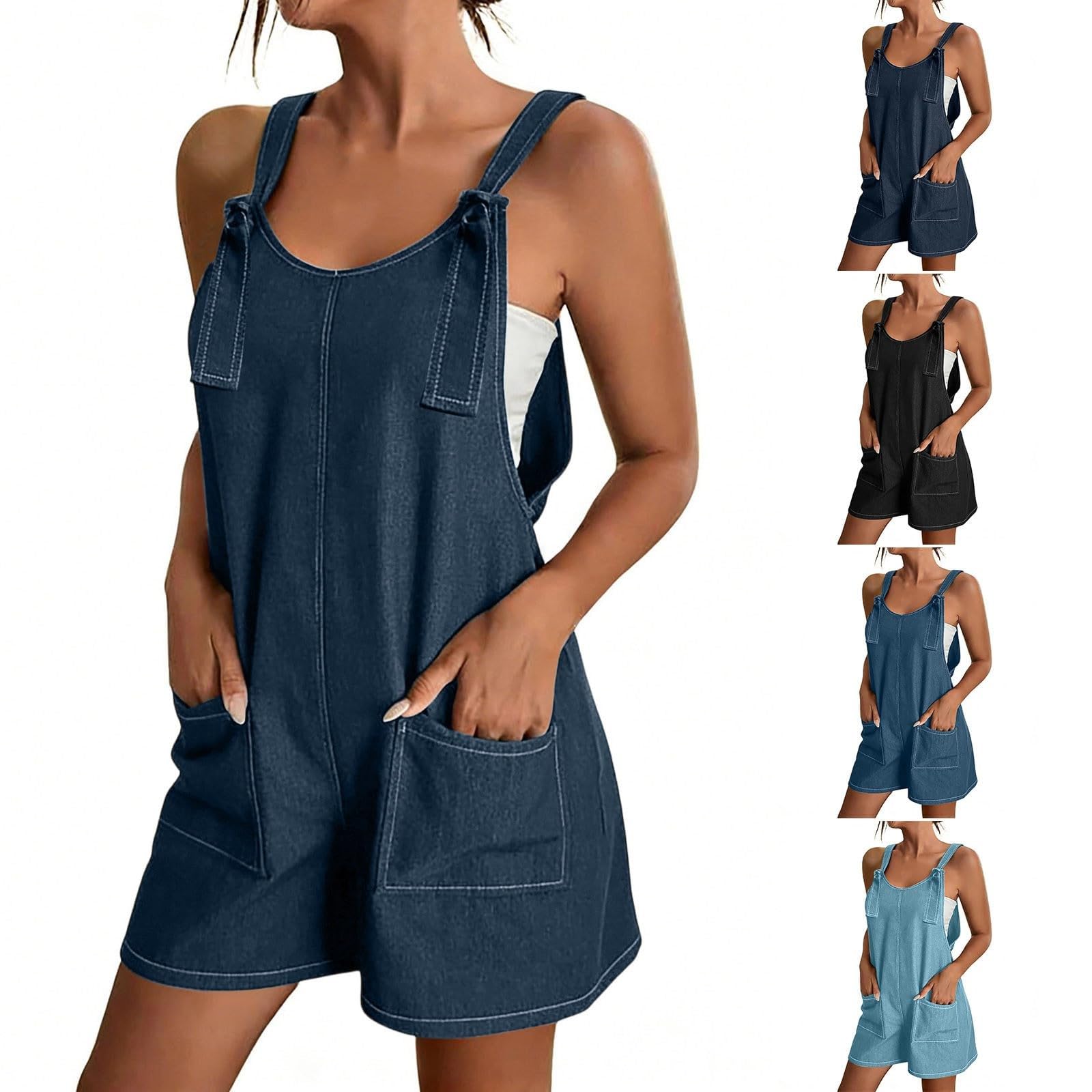 BUKKNYE Women's Casual Denim Overall Shorts Maternity Jumpsuit Loose Sleeveless Adjustable Straps Dungarees Bib Jeans Shortalls Rompers Pants with Pockets