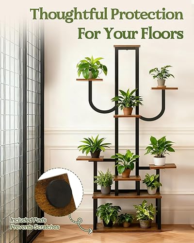 Miniatura 5 de joyhalo Soporte para plantas de interior con luces de crecimiento, 9 estantes de plantas de interior de 65 pulgadas de alto para múltiples plantas,