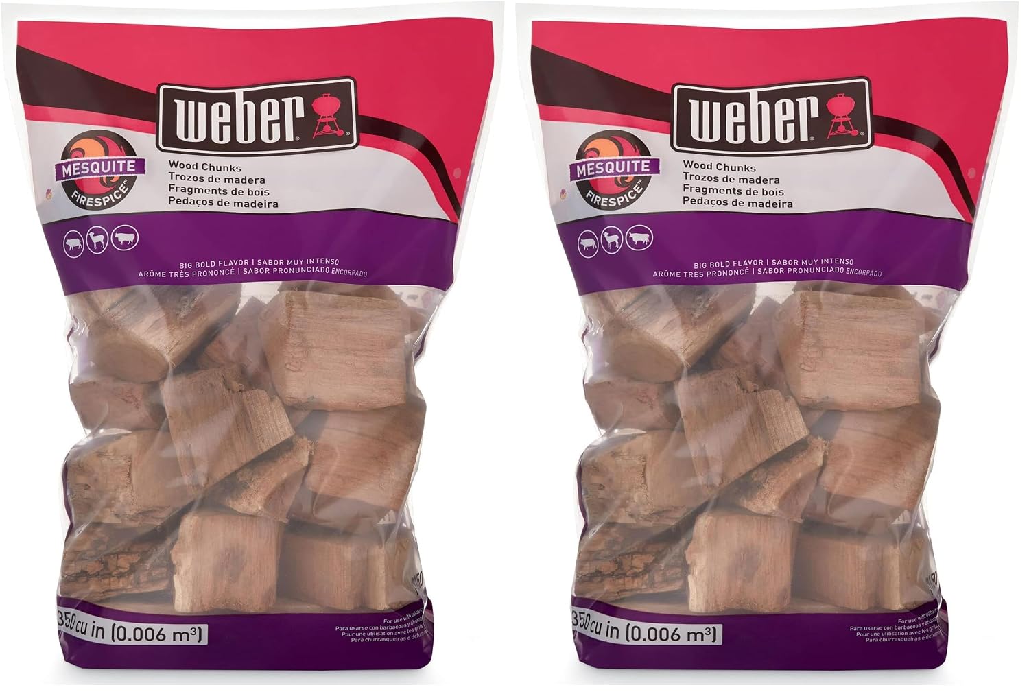 Weber 17150 Mesquite Wood Chunks, 350 cu. in. (0.006 Cubic Meter), 4 lb (Pack of 2)