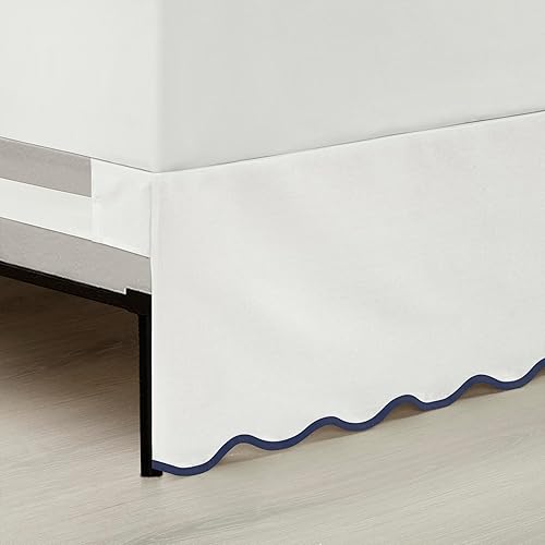 Miniatura 9 de Lush Decor Coastal Chic - Falda de cama con textura de lino con borde festoneado, neutroblanco, individual, King, suave, elegante, de lujo, fácil