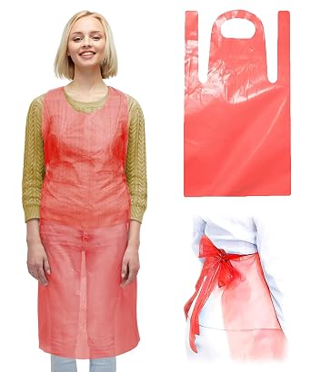 ABC PACK & SUPPLY Disposable Aprons Red 28 x 46 Inches Waterproof Polyethylene 1 Mil Pack of 1000 Unisex Plastic Aprons for Food Service Painting Dishwashing