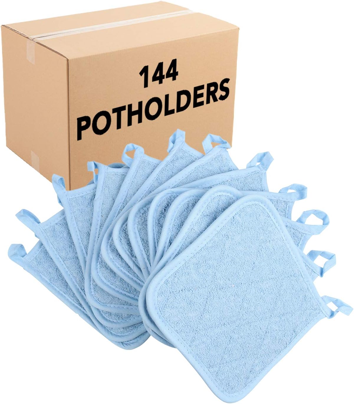 Arkwright Pot Holders for Kitchen - Heat Resistant Square Hot Pads Bulk Case of 144, Professional Grade Washable Cotton Coaster for Oven, Cooking and Baking, 7 x 7 in, Blue