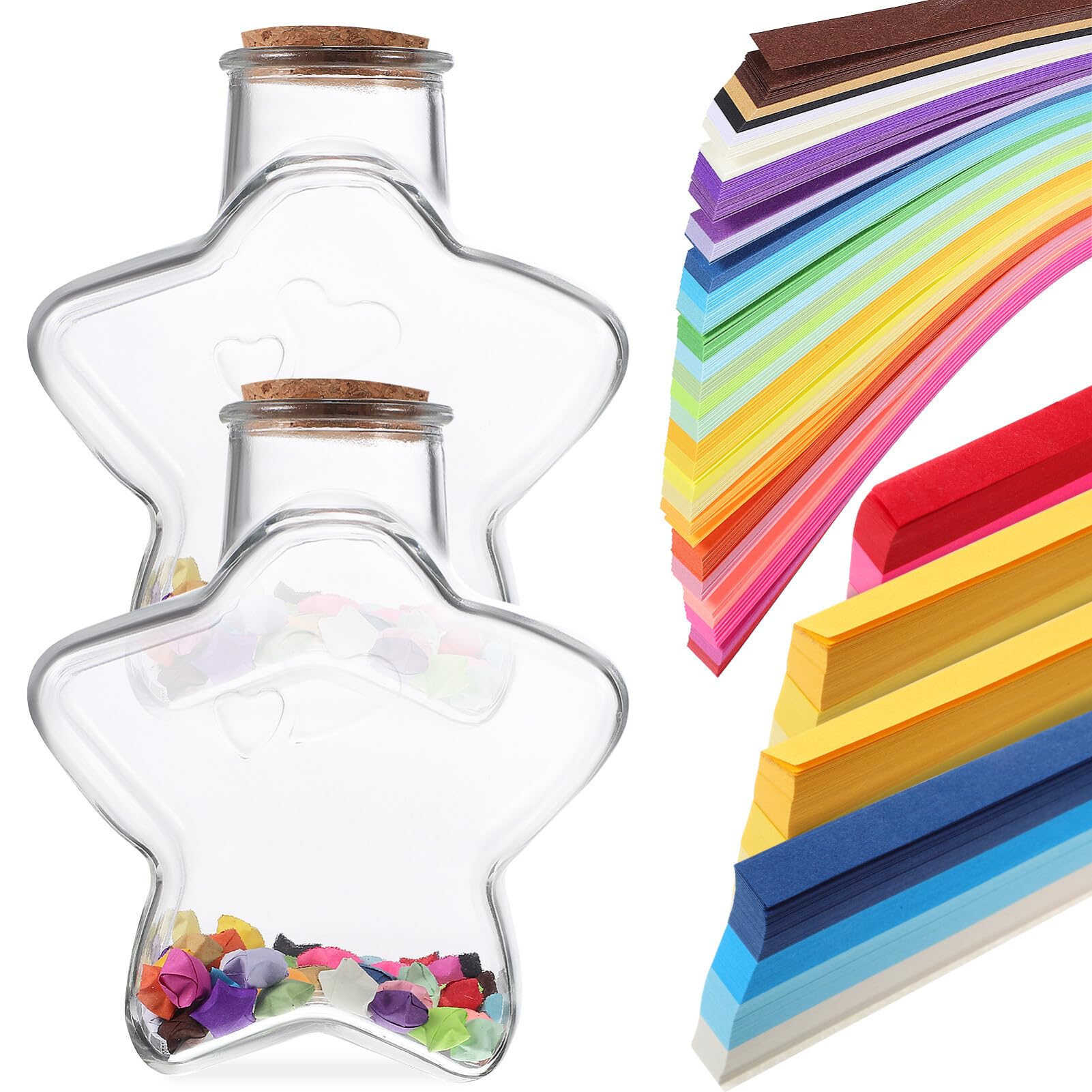 jojofuny 1zestaw Szklanych Słoików z Papierowymi Gwiazdkami Do Origami Butelki Pakietów Kolorowego Papieru Kreatywne Akcesoria Do Dekoracji i Prezentów